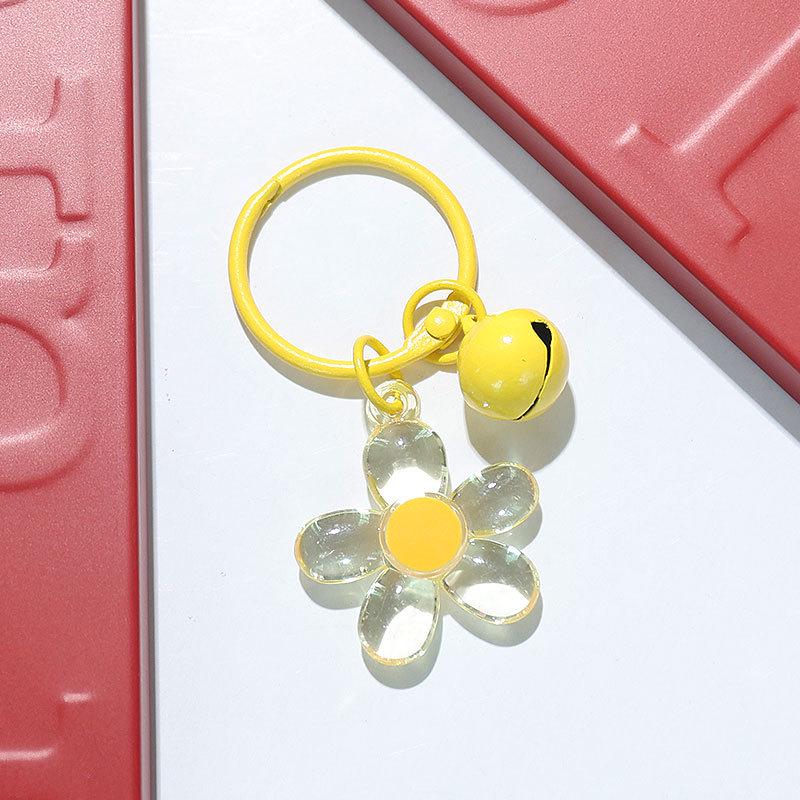 Fresh Five-Petal Flower Resin Keychain with Heart Bead - Girlish Flower Bag Charm
