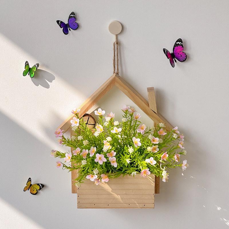 Wall Hanging Artificial Flower Pot for Living Room TV Background with Greenery Planter.