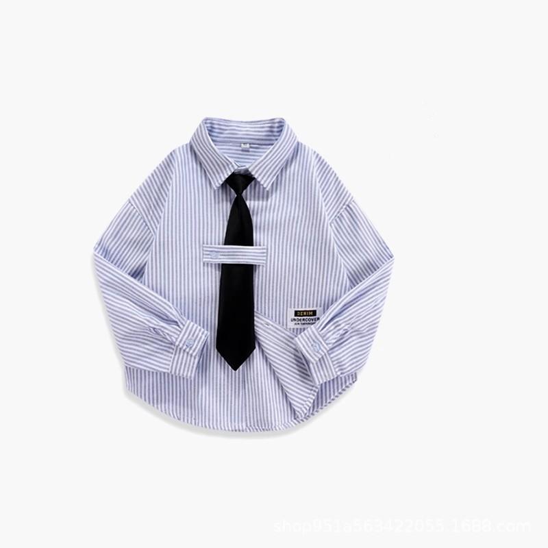 

Рубашка в полоску для мальчиков и девочек, верхняя одежда для малышей, детская куртка, удобные рубашки, детская одежда на весну и осень, повседневные топы с длинным рукавом 120 синий