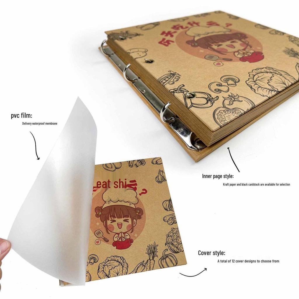 Hand-Painted Homemade Family Recipe Book - DIY Handwritten Kraft Paper Album
