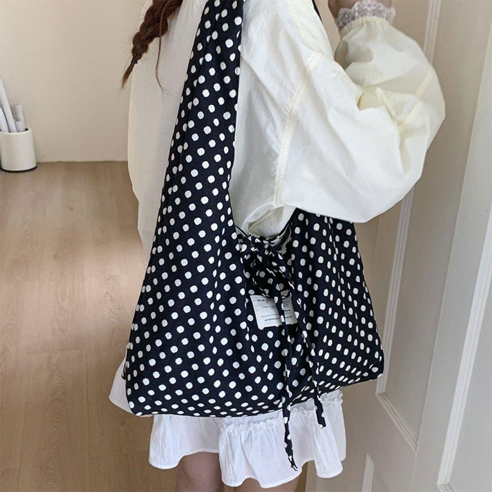 Casual Simple Polka Dots Handbag, Korean Double-Sided Shoulder Bag, Fashionable Large Capacity Commuting Bag Tote Bag