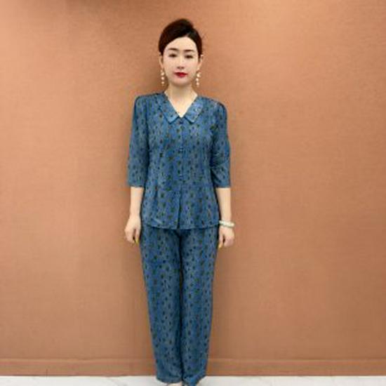 

Spring/Summer Elegant Doll Collar Two-Piece Set for Mothers - Three-Quarter Sleeve, Slimming Design for Middle-Aged and Elderly Women 5XL (Suggest 150-165 Jin)