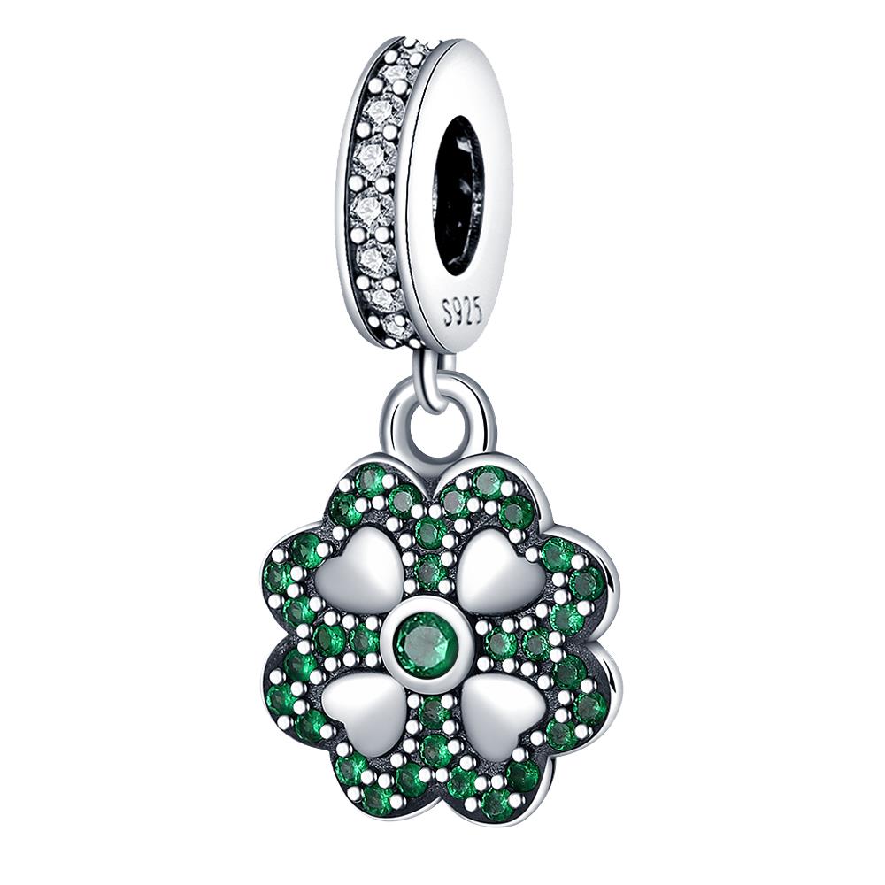 Four Leaf Clover Charms Fit Original Pantaro Bracelet For Woman DIY Zircon Making 925 Sterling copper  Green Series Beads Gifts