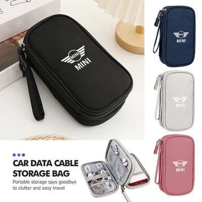 For MINI Car Logo Portable Data Cable Waterproof Storage Bag Accessories Cooper R53 R52 R50 One JCW Clubman Countryman WORKS