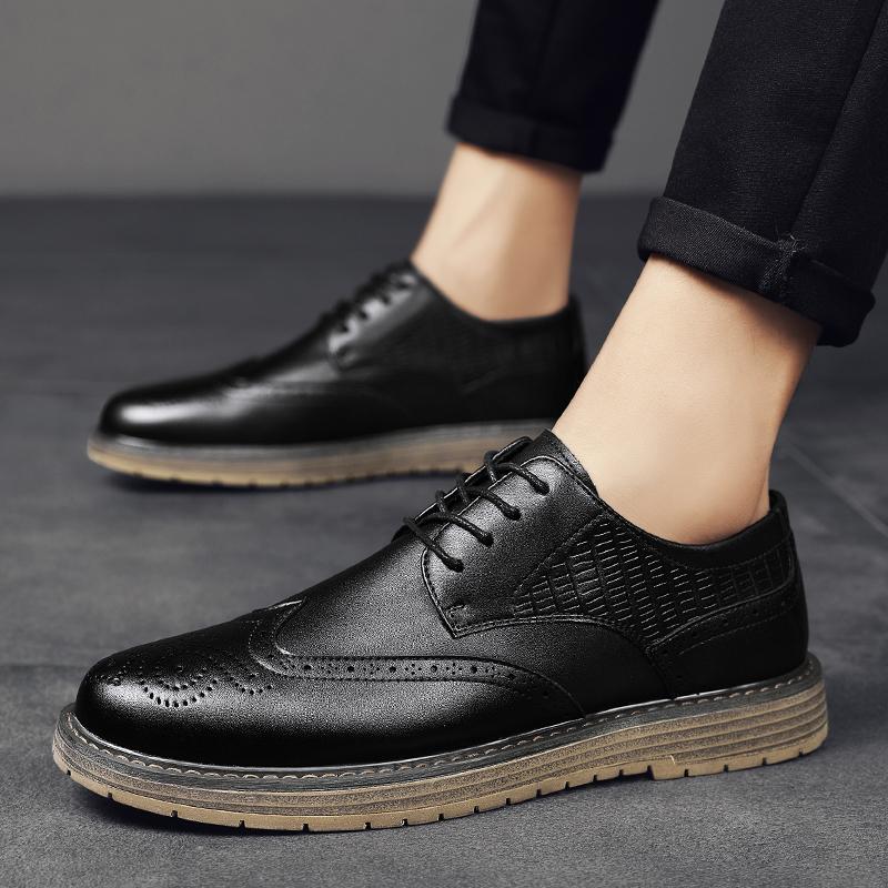 2024 Spring New Leather Casual Shoes for Men British Style Lace-up Oxford Shoes Men Classic Thick Soled Business Dress Men Shoes