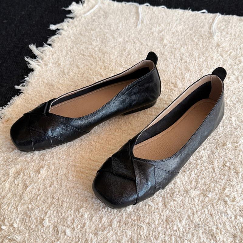 Commuter Version~ French Temperament Flat Shoes Women's New Shallow Mouth Square Head One Pedal Single Shoes Versatile Retro Doudou Shoes
