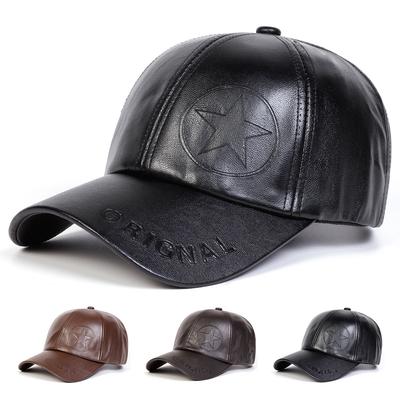 Unisex Letter Pentagram Imprint Embroidery Adjustable Pu Leather Baseball Hat Windproof and Warm Caps Spring Autumn Outdoor Sport Travel for Women Men