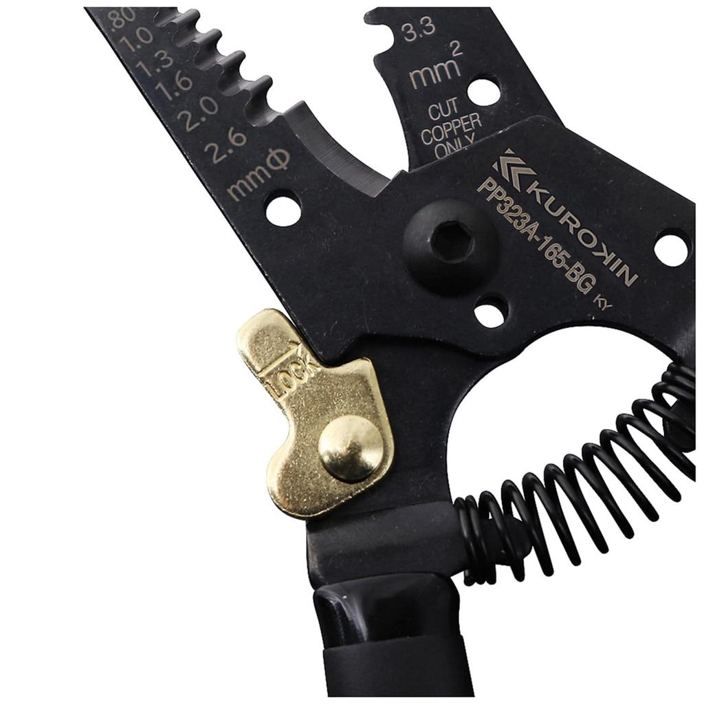 Fujiya Wire Stripper Type A, 165mm, Black Gold with Spring, PP323A-165-BG
