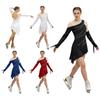 Womens Figure Skating Bodysuit Dress Rhinestones Backless Irregular Mesh Hem Built In Briefs Dress