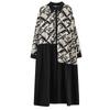 Rochie de damă de primăvară și toamnă, largi, mărime mare, imprimat, îmbinare, de lungime mijlocie, retro, literare, cu mânecă lungă