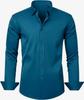 Men's Long Sleeve Solid Color Shirt, 4-Way Stretch, Natural Color Button, Slim Fit, Wrinkle Free, Business Casual Dress Shirt