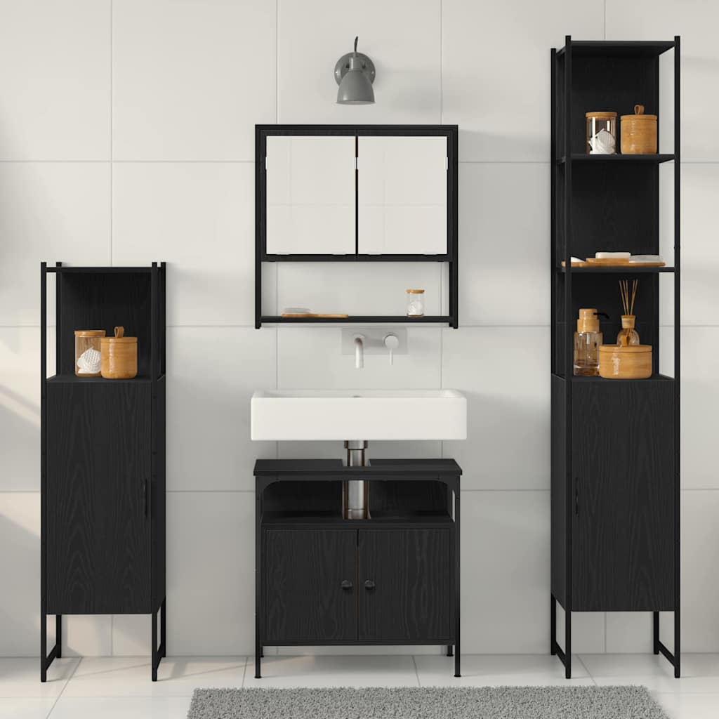 Bathroom Furniture Set 4 pcs Black Oak Effect Particleboard