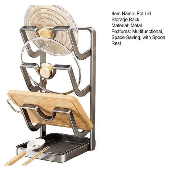 Yousheng Countertop Pot Lid Organizer Pan Lid Storage Rack with Removable Drip Tray And Spoon Rest Kitchen Counter Organizer While Cooking for Lids