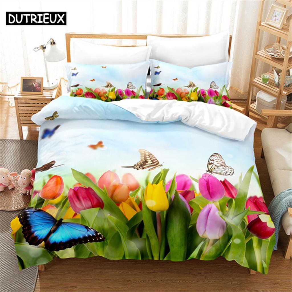 

Comforter Purple Tulip Queen Bedding Set Kids Bedroom Bed Set Comforter Set King Size Bedding Sets Comforter (quilt)-EU Single(135*200cm)3pcs