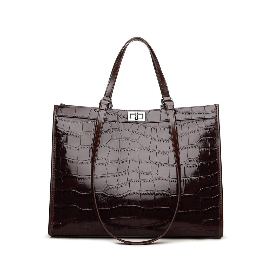 Elegante Borsa a Shopper in Pelle di Mucca Marrone con Texture Coccodrillo – Spaziosa ed Elegante per Viaggio e Lavoro