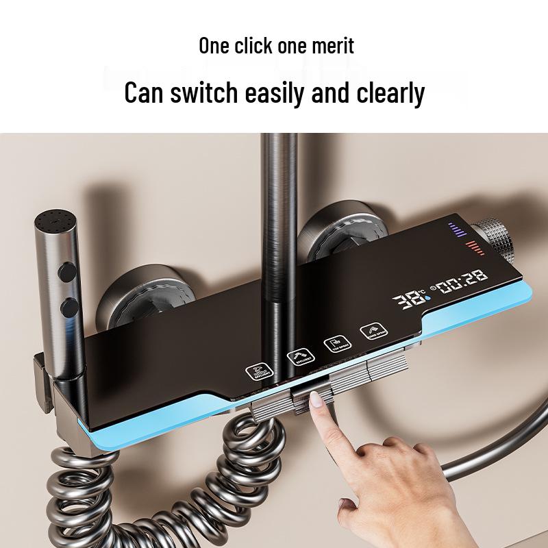 Zestaw prysznicowy z funkcją zwiększania ciśnienia w kolorze gunmetal z wyświetlaczem cyfrowym