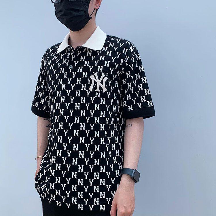 MLB Base Logo Polo Shirts Men's Black Moderate 3LPQM1023-50BKS