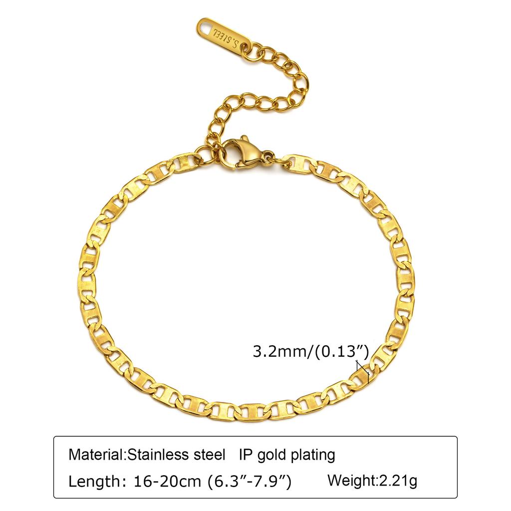 Gold Color Flat Mariner Chain Bracelets for Women, Chic Stainless Steel Anchor Chain Wristband Gift Jewelry
