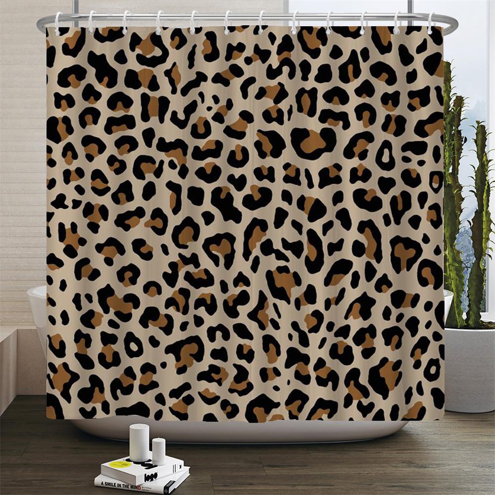 Cortina de Chuveiro Leopardo Moderna Cortina de Banheiro 3D Com Ganchos Tela Divisória Decorativa 180*240 Poliéster Tecido Lavável