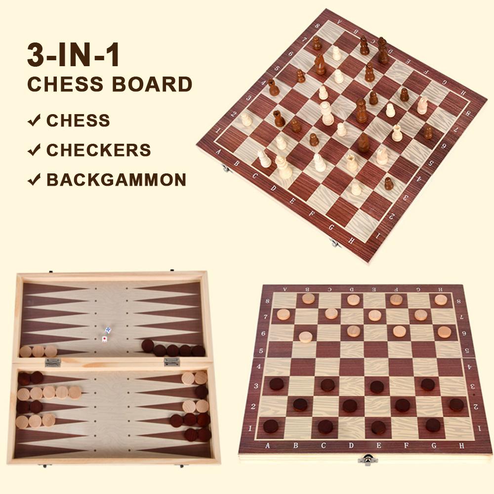 3 In 1 Wooden Chess Checkers Backgammon Set Portable Wooden Chess Set for Adults Kids