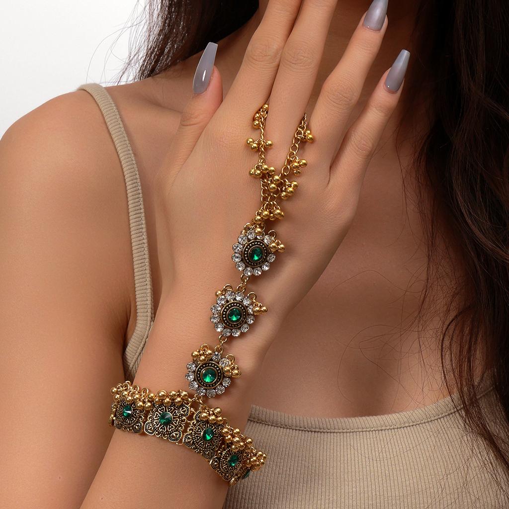 Exotisches Finger-Diamantbesetztes Blumen-Zirkon Fransenarmband, Retro Ethnischer Bohème-Temperament Schmuck
