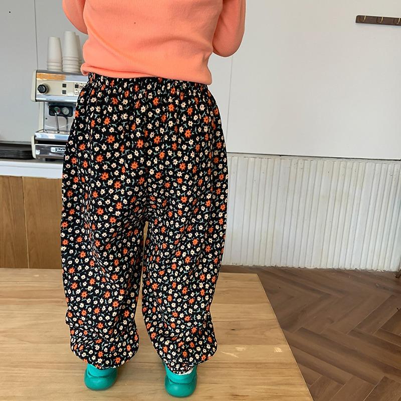 Çocuk Kız Çiçek Baskı Pantolon Gevşek Yumuşak Pantolon Bebek Harem Pantolon