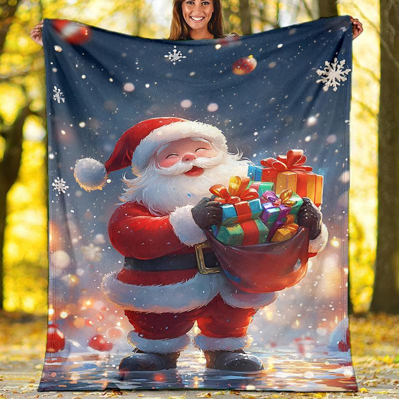 Christmas Santa Claus Theme Printed Blanket - Perfect for Couch, Bed, Travel & Outdoor Use | Machine Washable, Cozy & Durable.