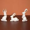 Yousheng 3 Pcs Easter Bunny Figurine Cute Resin/Flocking Rabbit Statue for Spring Farmhouse Tiered Tray Table Mantel Centerpiece