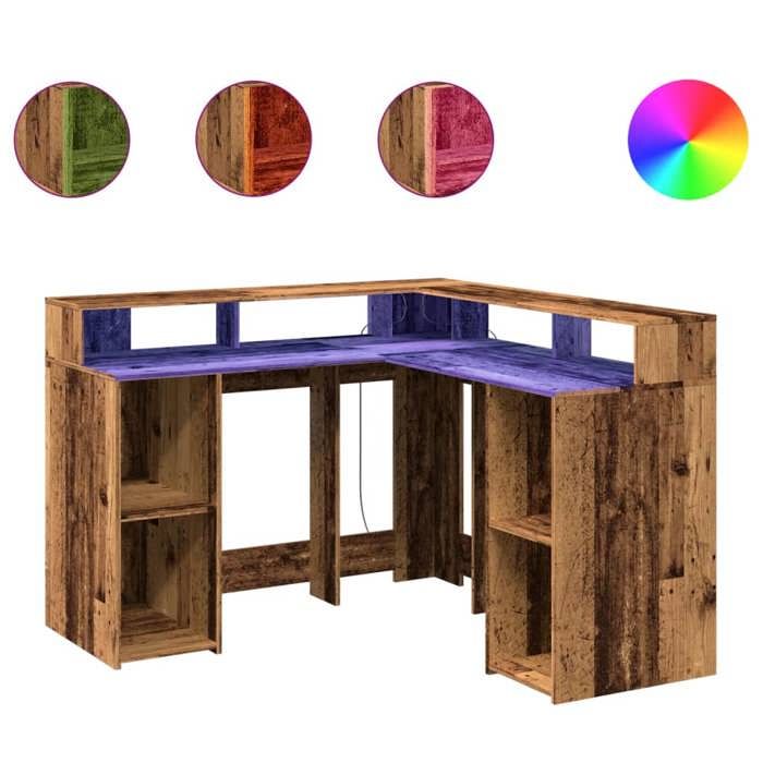 VidaXL Bureau avec lumières LED vieux bois bois d'ingénierie, bureau d'ordinateur, bureau d'écriture, meuble de bureau à 3309454