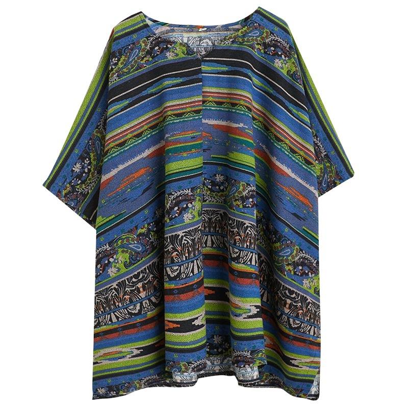 Autumn Blouse Casual Lady T-Shirt Women Oversize Vintage Top Loose Bat Striped Large Size
