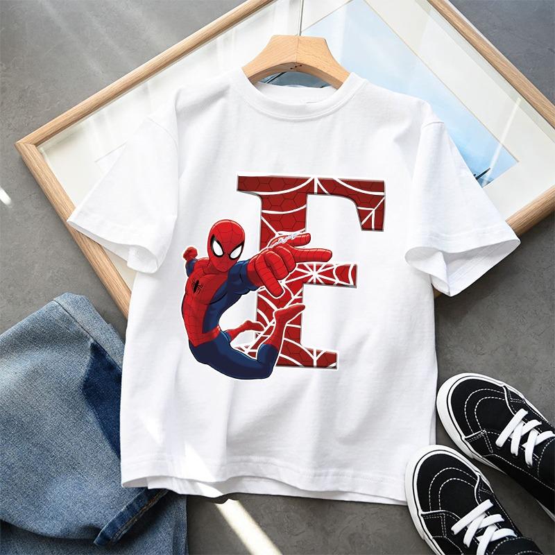 2026 New Children s Spider Man Cartoon Letter Printed T-shirt Cotton 110