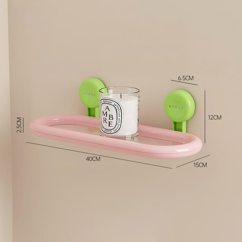 Hålfri Sugkopp Oval Hylla Badrumsväggmonterad Plastförvaringshylla för Duschgel Handsprit Dopamin 40x15cm