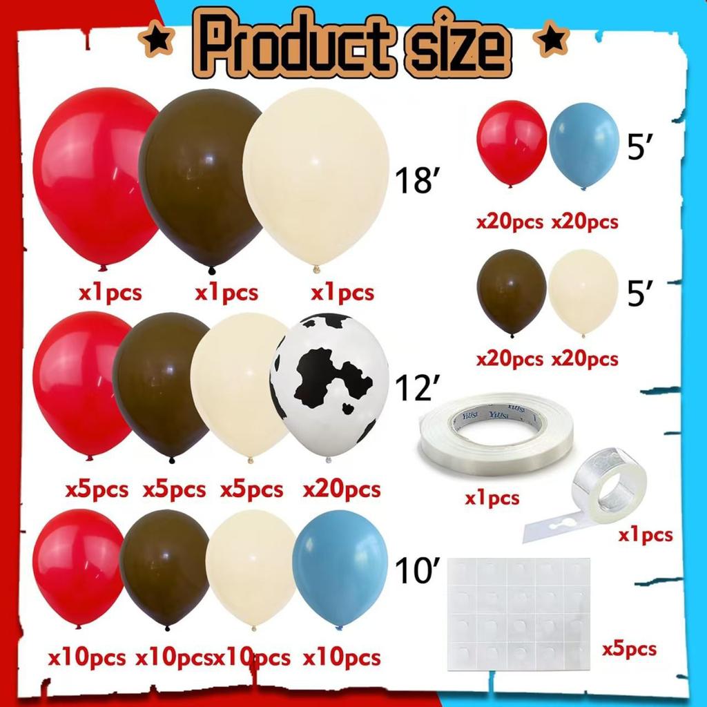 158 Pieces Sand White Cow Pattern Red Blue Birthday Party Balloon Arch Set