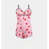 Women's Pajamas One Piece Pajamas Red Lip Printed Sleeveless Pijama Short Onesie Adults V-Neck Suspenders Funny Pajamas Bodysuit