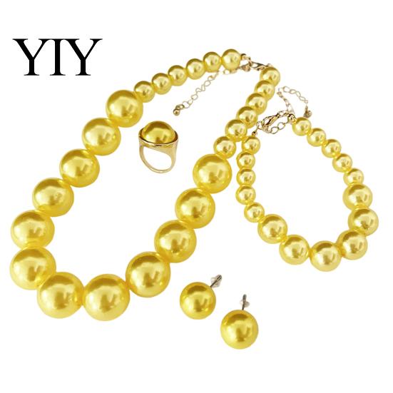 Faux Pearl Earrings Necklace 3Pcs/Set Imitation Pearls Jewelry Set, Adjustable Length Choker with Ear Studs Wedding Bracelet And Bracelet, Set