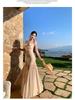 Women's French Floral 3D Strappy Summer Dress with Waist-Cinching Mesh Mermaid Skirt