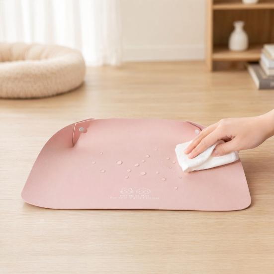 2Pcs Pet Food Mats Waterproof Non Slip Cat Meal Mat Faux Leather Pet
