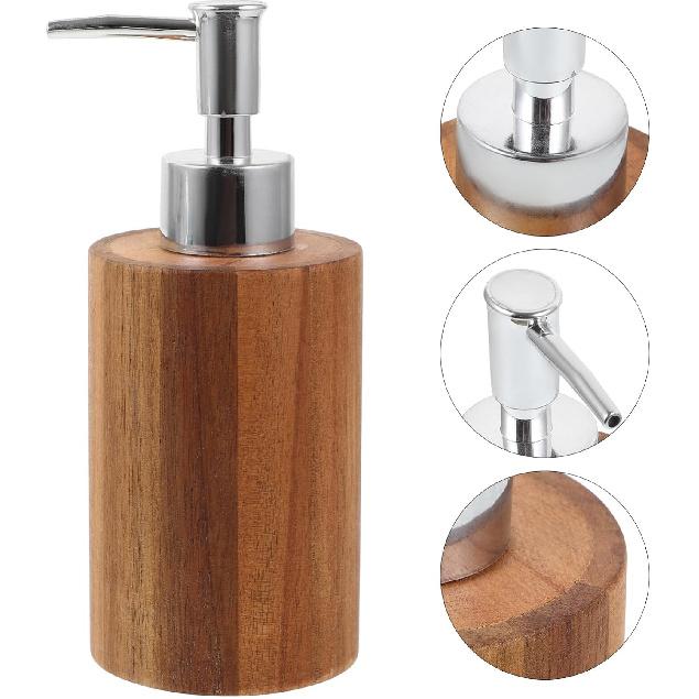 Beaupretty Wooden Soap Dispenser: Pump Lotion Dispenser Bamboo Shampoo Bottles Refillable Cosmetic Shower Gel Container for Countertop Kitchen