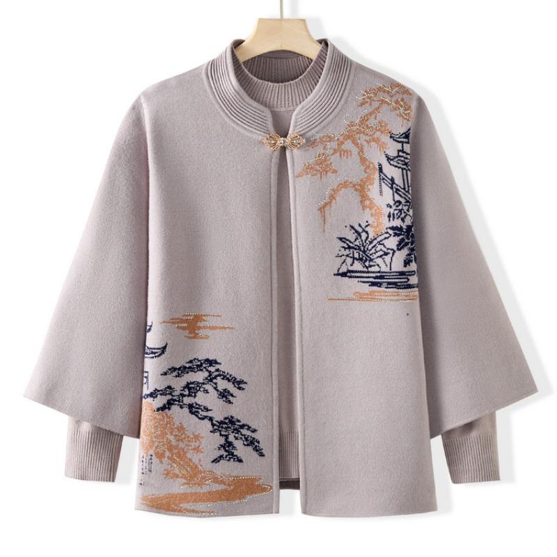 

Модный свитер для мамы Женский осенне-зимний кардиган с длинным рукавом Базовая рубашка Топ Большого размера Средний Женский вязаный комплект из двух предметов 4XL (recommended 130-72.5 kg) абрикосовый