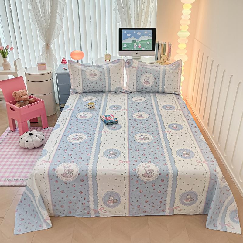 Modern Geometric Plaid Pattern Bed Sheet Set Cute Puppy Printed 100% Cotton Bed Sheets with 2 Pillowcases Home Bedding Set