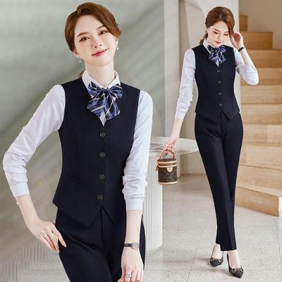 Gilet Professionnel Slim-Fit pour Femme Printemps/Automne Workwear - Court Gilet pour Bureau, Banque, Hôtel