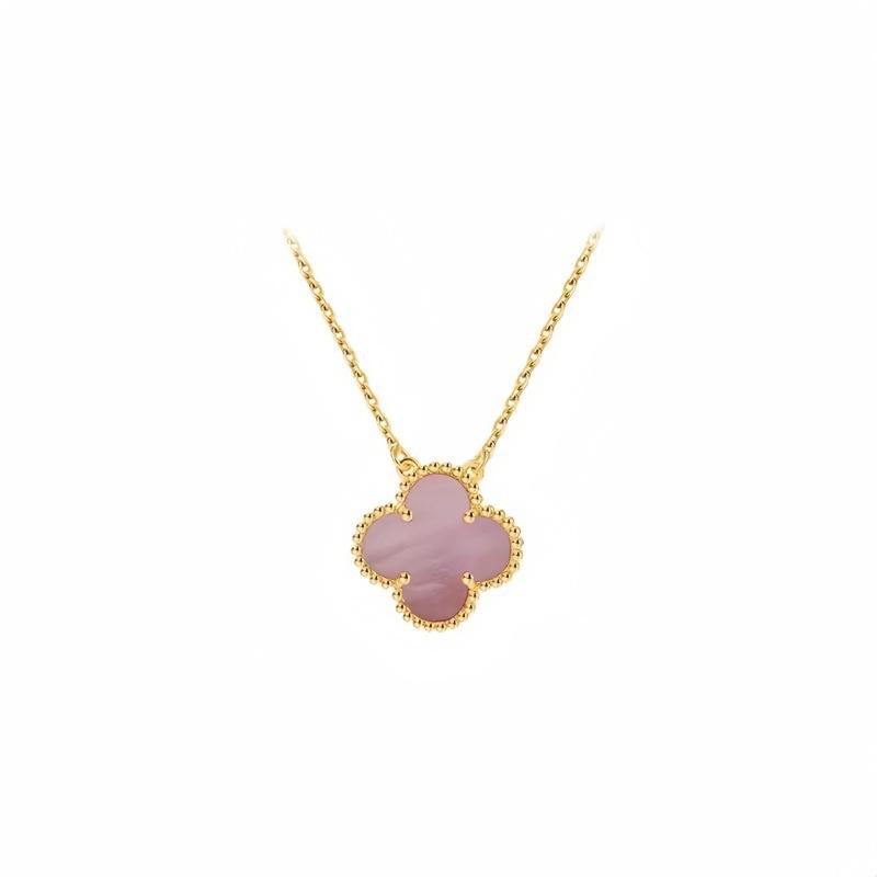 K rose gold four-leaf clover necklace women's single flower white fritillary chalcedony laser agate full diamond collarbone chain
