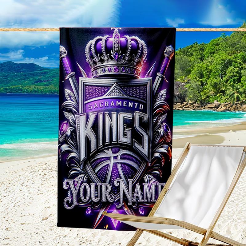 Custom Name Beach Towel Sacramento Basketball Logo Beach Towel, Soft Microfiber, Gift for Her/Him, Birthday, for Pool, Beach, Travel, Fan gifts