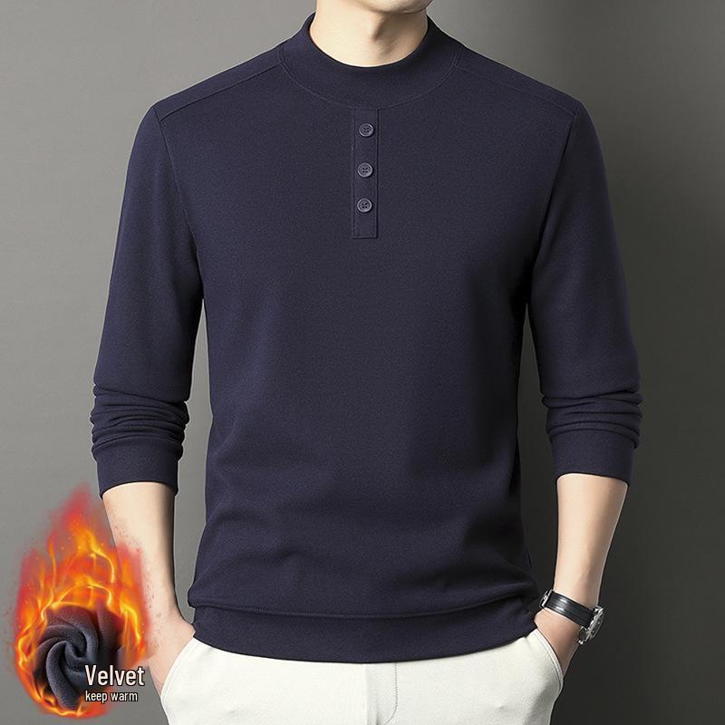Men s Winter Thickened Velvet Half-High Collar Round Neck Hoodie L for 57-65 kg