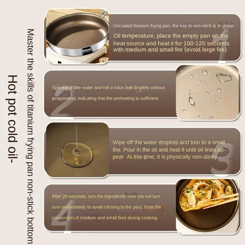 Professional Titanium Frying Pan Uncoated Non-Stick Skillet for Induction/Gas Stove Healthy Grill Pan for Steak, Eggs & Pancakes