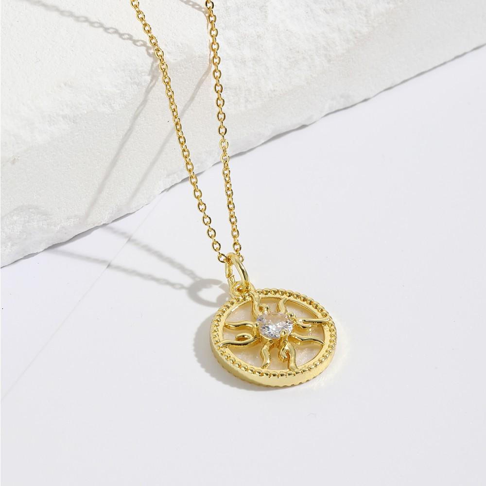 Round Angel Sunflower Shell Pendant Necklace - Star & Moon Design for Women, European & American Style