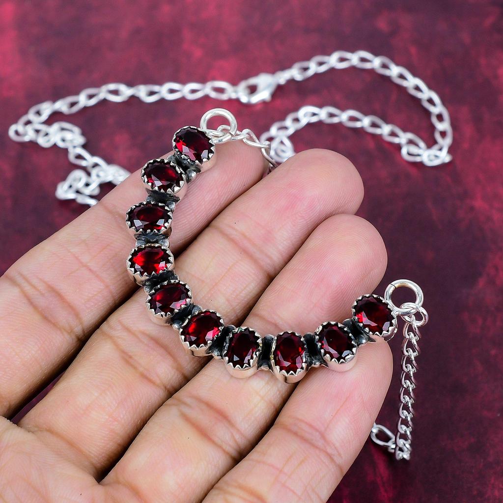 Red Garnet Necklace Gemstone Jewelry, 925 Solid Sterling Silver Necklace, Handmade Jewelry Birthstone Necklace, Gift For Him