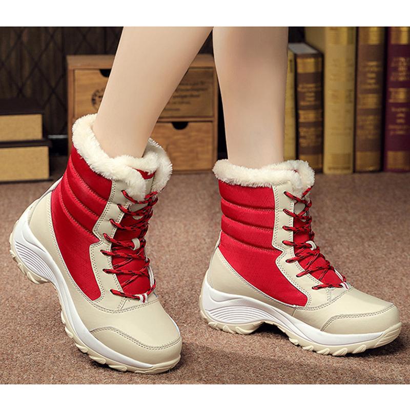 2025 Winter Shoes Women Snow Boots Thick Sole Warm Plush Flat Non-slip Waterproof Brand Ladies Ankle Boots Black White Plus Size 42