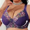 Sexy Lila Bestickter Damen Spitzen-BH mit Seitlich stützenden U-förmigen Schulterträgern für Übergröße Unterwäsche