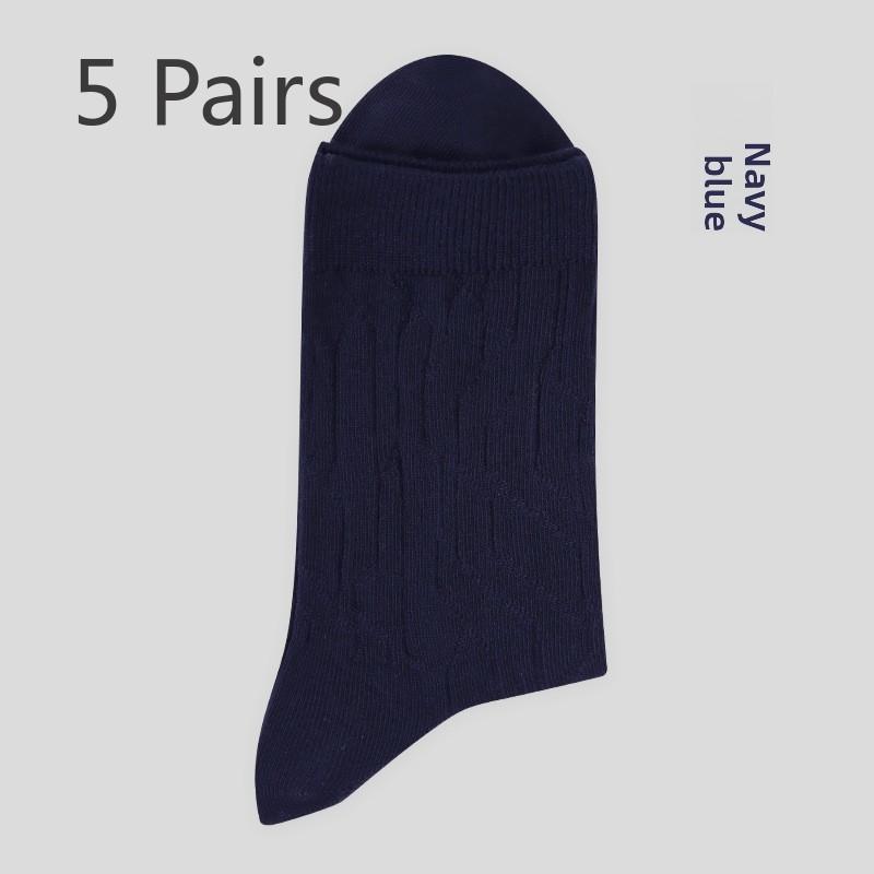 

5 пар мужских осенних носков средней длины, носки с дезодорантом Crypto Flower Wicks, антибактериальные хлопковые носки без косточек, деловые мужские носки 5 Pairs темно-синий